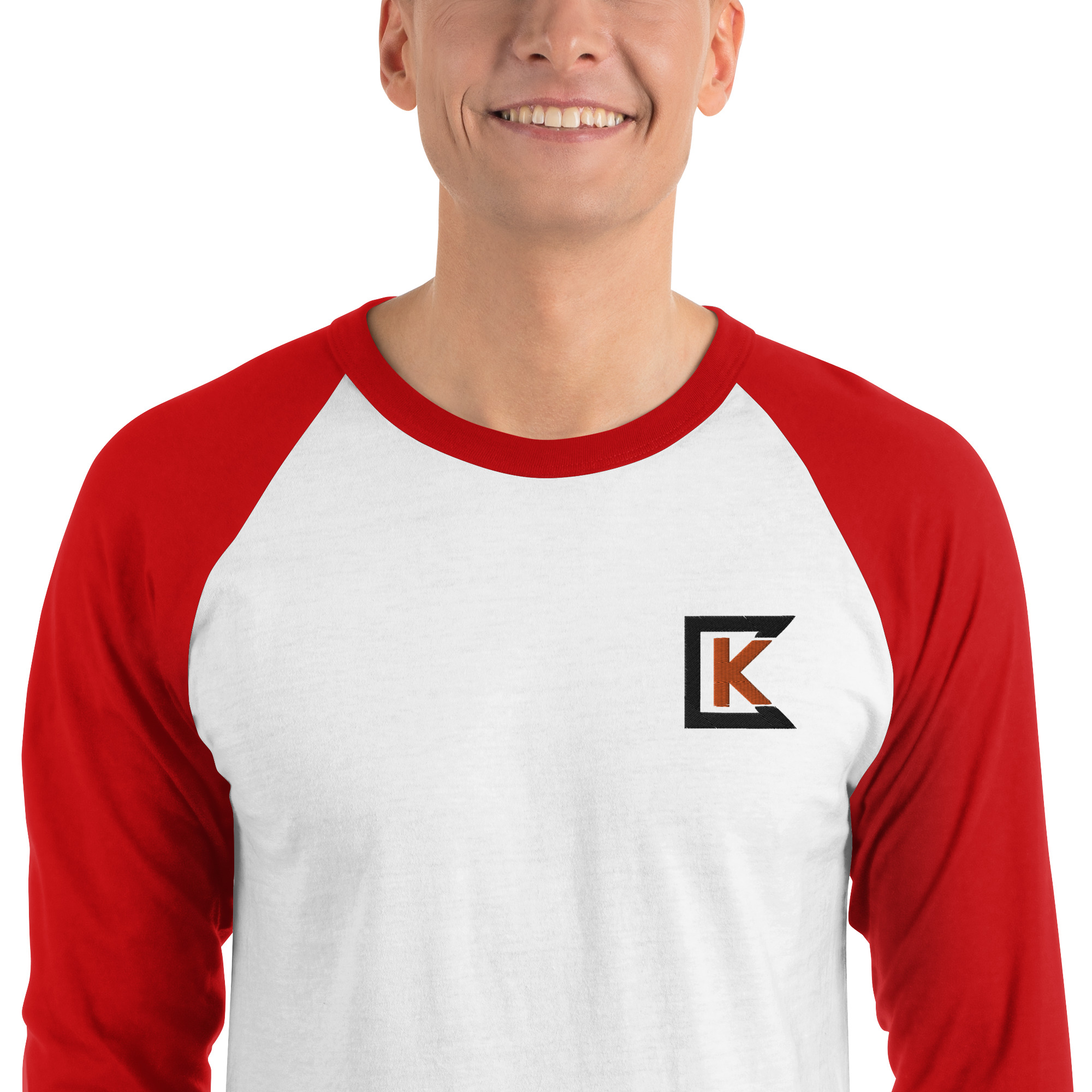 unisex 34 sleeve raglan shirt white red zoomed in 641fb75feebbe